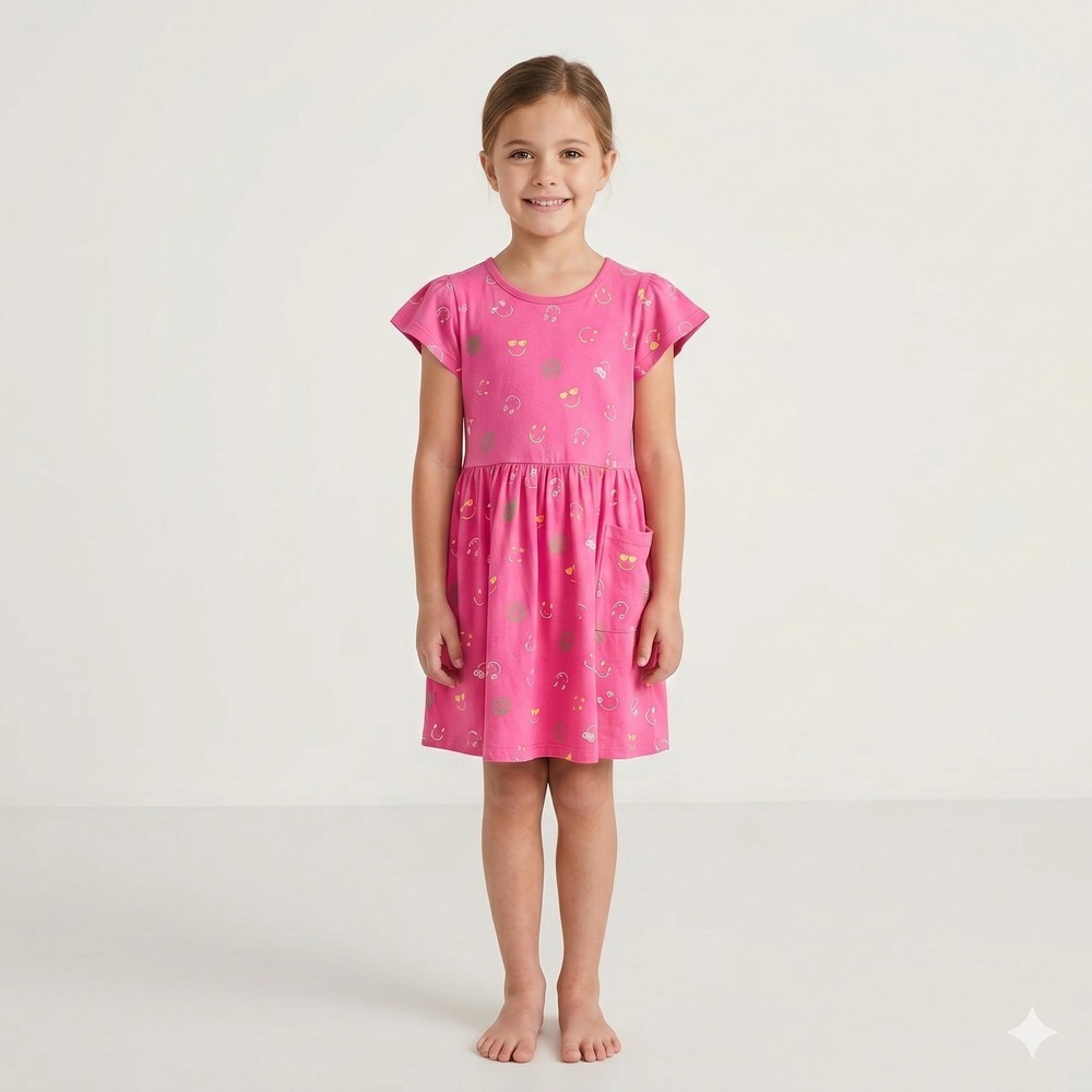 Harper Canyon Smiley Face Pocket Dress Pink Cotton Size 7